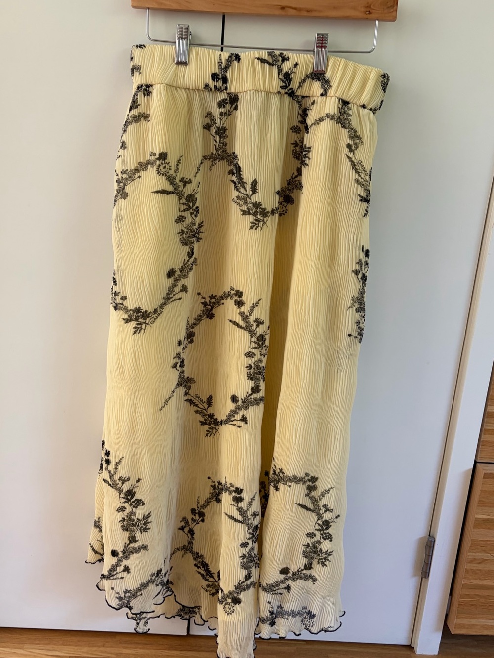 GANNI Butter Yellow Floral Print Midi Skirt